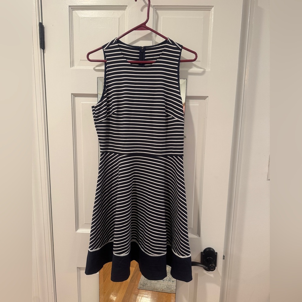 Kate Spade Broome Street Navy White Stripe Ponte Fit & Flare Dress Size 6